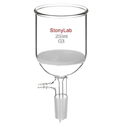 Image of StonyLab Borosilicate Glass Buchner Filtering Funnel with Fine Frit(G3), 764mm Inner Diameter, 80mm Depth, 24/40 Standard Taper Joint and Vacuum Serrated Tubulation (250 mL)