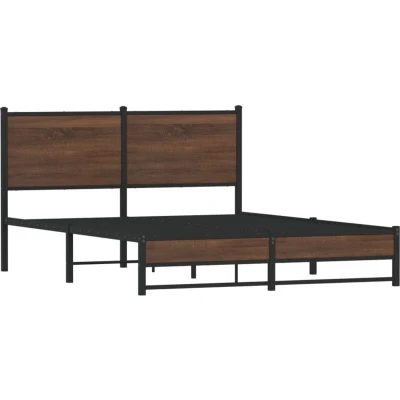 Image of vidaXL Metal Bed Frame without Mattress Brown Oak 137x190 cm