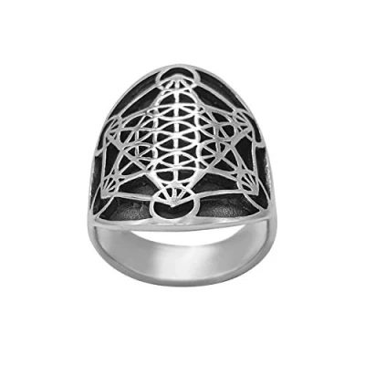 Image of 81stgeneration Men&#039;s Women&#039;s 925 Sterling Silver Metatron&#039;s Cube Sacred Geometry Ring