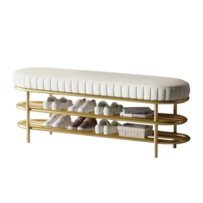 Image of FLEPYHB Entryway bench Shoe Cabinet, 2 Tier storage with seat, Upholstered Rack for Hallway, Closet, Modern Entry Organizer Furniture