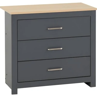 Image of Seconique 3 Drawer Chest, Engineered Wood, Grey/Oak Effect, W 800mm x D 400mm H 715mm