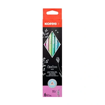 Image of Kores Graphite Pencils Set Grafitos Style Pencils, HB, Soft, Triangular Drawing HB with Rubber, Pencil Set, Art Supplies Pack of 6 Rubber