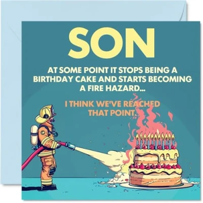 Image of Rude Son Birthday Card Fire Hazard Funny Happy for from Dad Mum, 145mm Joke Humour Bday Greeting Cards