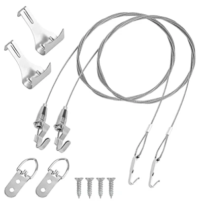 Image of Picture Hanging Wire Kit, 2pcs Heavy Duty Stainless Steel 2m x Φ2mm with Adjustable Hook, Rail Moulding for Mirror Light Lamp Billboard, Art Gallery Photo Display(40KG)