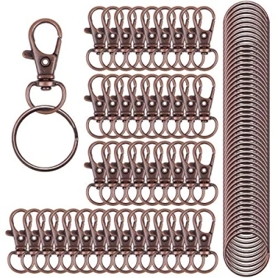 Image of HXSEMAYIG 100PCS Keychain Hooks with Key Rings Metal Swivel Lobster Claw Clasps, for Clip Lanyard, Jewelry Making, Crafts