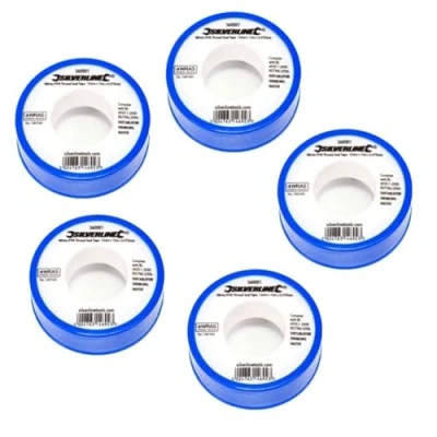Image of Silverline White PTFE Sealant Tape Threaded Thread Seal Fitting Water Plumbing 12mm x 12m Pack of 5
