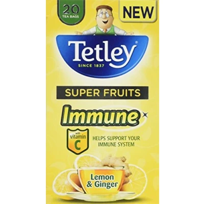Image of Tetley Super Fruits Lemon and Ginger Immune Tea Bags, Pack of 6, 20 Count
