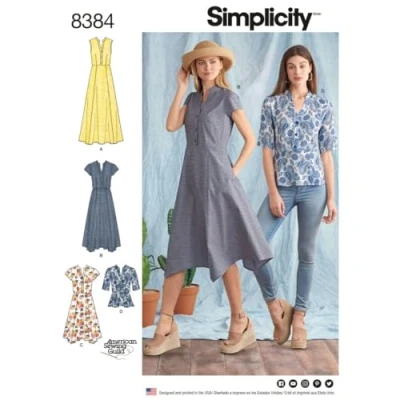 Image of Simplicity Pattern 8384 Women’s Dress with Length Variations and Top, Paper, White, 22 x 15 1 cm