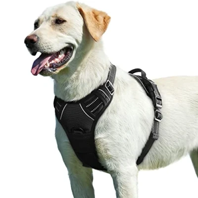 Image of Eagloo Dog Harness, No Pull Harness for Large Dogs, Front Clip Vest Adjustable, Soft Padded Pet Vest, Reflective Choke Breathable with Easy Control Handle, Black, L