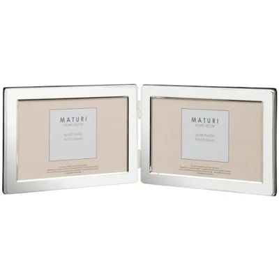 Image of Maturi Silver Plated Double Photo Frame Flat Edge Landscape, 5 x 7 inch (13 18cm)