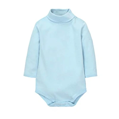 Image of CuteOn Baby Boys Girls Solid Color Basic Turtleneck Cotton Bodysuit Jumpsuit Light Blue 9 Months