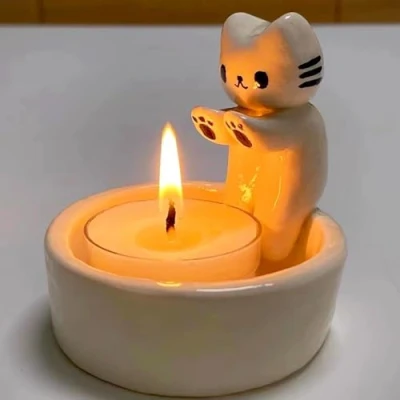 Image of Cartoon Kitten Candle Holder, Cute Cat Tealight Charming Tea Light Holders, Candlestick Holder Gift(No Candle)