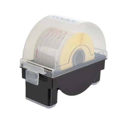 Image of Hygiplas Prepared Day Labels with Dispenser (Pack of 500), Black Dispenser, White &amp; Red Labels, 2 inch Label Size: 49(H)x 65(W)mm, Stock Rotation Adhesive Back, CK893