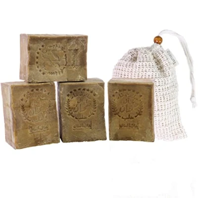 Image of TUMELO Original Aleppo Soap 4 x 200g (800g) 80% Olive Oil 20% Laurel + Pouch Handmade Natural Solid Hair Soap/Shower