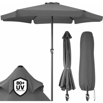 Image of Kingsleeve® 3.3m Wooden Parasol with UV Protection 80+ and Protective Cover Large 330cm Round Garden Patio Sun Umbrella Water Repellent Windproof Cable Pull Stable Terracotta