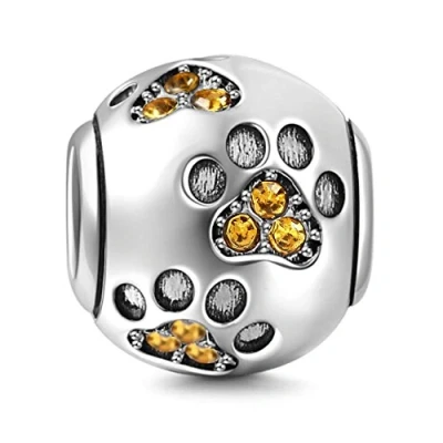 Image of Dog Paw Charm 925 Sterling Silver Footprint Animal Birthday Pet for Pandora Bracelet (Champagne)