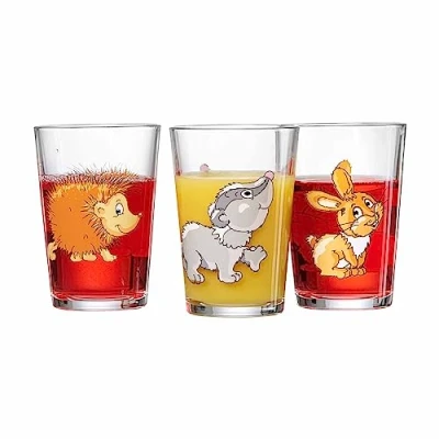 Image of Ritzenhoff &amp; Breker Children&#039;s Glasses Forest Animals, Set of 3, 205 ml, Printed Cups with Animal Motif, Hedgehog/Badger/Rabbit, Dishwasher Safe