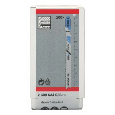 Image of Bosch Professional 100x Jigsaw Blade T 118 BF Flexible for Metal (for Steel sheets, Accessories Jigsaw)