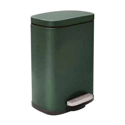 Image of Spirella Akira Cosmetic Bin, 5 Litres, Stainless Steel with Soft Close Mechanism and Inner Bucket, Dark Green