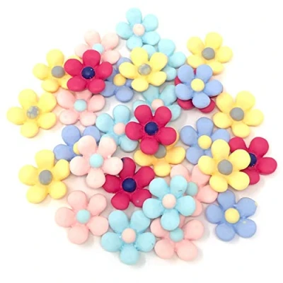 Image of Wedding Touches 30x Multicoloured 18mm Soft Feel Daisy Flatbacks Craft Cardmaking Embellishments