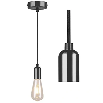 Image of Modern Black Ceiling Rose,Pendant Light Fitting, E27 Lamp Holder, Suspended Pendant Fitting
