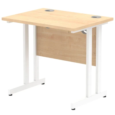 Image of Impulse 800 x 600mm Straight Desk Maple Top White Cantilever Leg