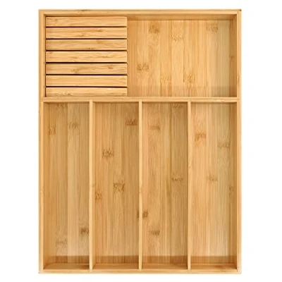 Image of VaeFae Bamboo Silverware Organizer, Utensil Holder for Drawer, Wooden Cutlery Tray with Divider Kitchen, Flatware Storage and Removable Knife Block, 13 x 17 inches…