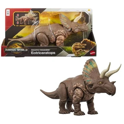 Image of Mattel Jurassic World Rebirth Gigantic Thrashers Eotriceratops Dinosaur Figure Toy, Large Species, 2 Tail Activated Rampage Attacks, Digital Play​, JGB93