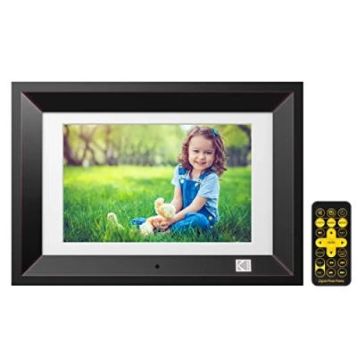 Image of KODAK Digital Photo Frame 10 inch 8GB Memory with Remote Control, High Resolution Electronic Wooden Picture Image Preview Music Video Random Playback/Calendar/Alarm/Timer Functions, Black