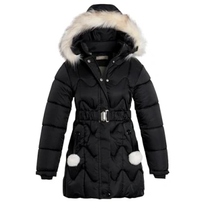 Image of SS7 Girls Faux Fur Jacket Padded Fleece Lined Coat Black