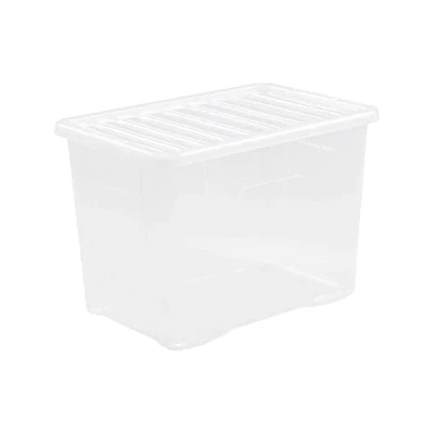 Image of Wham Crystal 4x 80L Plastic Storage Boxes with Lids. Large Size, Strong (Pack of 4, 80 Litre). Made in the UK (Clear)