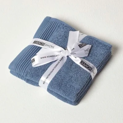 Image of HOMESCAPES Denim Blue Set of 2 Face Cloths 700 GSM Combed 100% Egyptian Cotton Towel 30 x cm