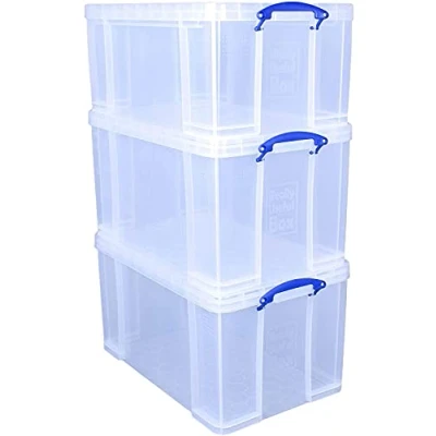 Image of Really Useful Plastic Storage Box (Bonus Pack of 3) 2 x 84 Litre + 1 64 Clear