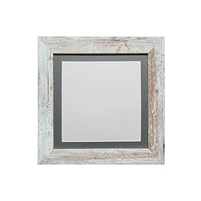 Image of FRAMES BY POST Metro Picture Photo Frame Distressed White with Dark Grey Mount 12 x Image Size 10 Inch