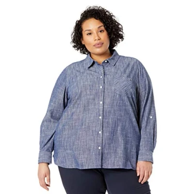 Image of Tommy Hilfiger Women&#039;s Roll Tab Shirt Chambray Button, Small