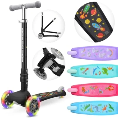 Image of BOLDCUBE Teeny Fold Scooter for Kids Ages 3 8 Years Foldable Light Up Wheels Height Adjustable 61 to 79 cm