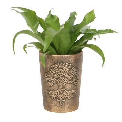 Image of Something Different Wholesale LisaParker Tree of Life Mystical Terracotta Plant Pot Spiritual Symbol Bronze Planter for Growth and Rebirth, Antiqued Effect