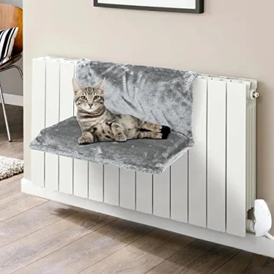 Image of Vinsani® Soft Luxurious Pet Radiator Bed for Cat Kitten Puppy Dogs with Machine Washable Fleece Lined Cover Warm Cosy Hammock Style Grey