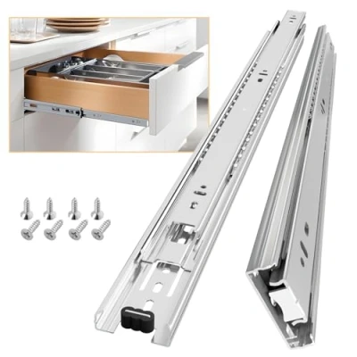 Image of AOLISHENG Drawer Runners Slides 500mm 45kg Load Capacity Heavy Duty Draw Sliders Full Extension Ball Bearing Kitchen Cabinet Replacement Rails Side Mount, Silver 1 Pair