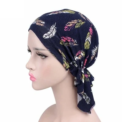 Image of Samidy Women Cotton Bandana Scarf Pre Tied Chemo Hat Beanie Turban Headwear For Cancer Patients Ladies Turbante (Deep blue)