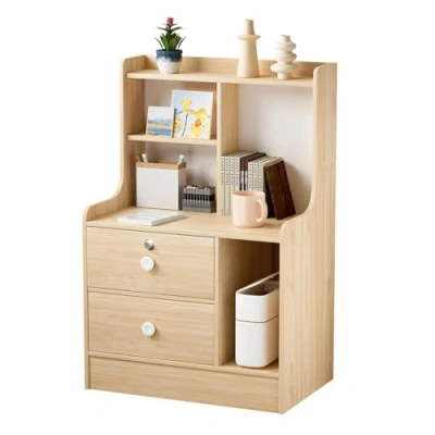 Image of loyliawa Bedside Table, Bedroom Nightstand, Drawers, End Table with 2 Drawers and Opening Storage Shelves, Bed Side for Bedroom, Couch Wooden Living Room