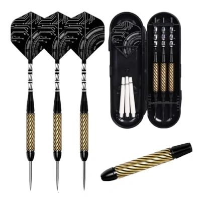 Image of Iridsmole 3Pcs Steel Tip Darts, Professional Darts Set 22G, Black Metal Dart Shafts, Aluminum Stems with Shafts And Case