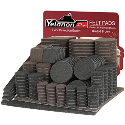 Image of Yelanon Felt Furniture Pads 278 Pcs Self Adhesive, Chair Pads, Anti Scratch Floor Protectors for Feet Legs, Hardwoods Floors, Black+Brown