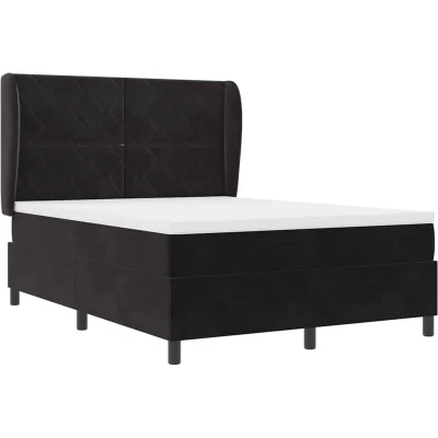 Image of Box Spring Bed with Mattress Black 140x190 cm Velvet Vidaxl