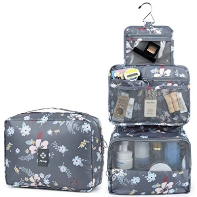 Image of Travel Hanging Toiletry Wash Bag Makeup Cosmetic Organizer for Women Waterproof (New Dark Flower)