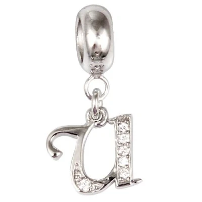 Image of Alphabet Charms Letters Genuine 925 Sterling Silver Initial A Z Dangle Clear Birthstone fits Bracelets &amp; Necklaces (Letter U)