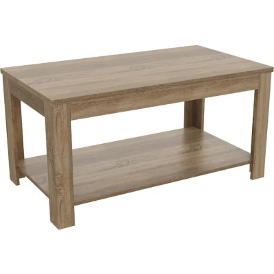 Image of AVF Calibre Coffee Table Rustic Sawn Oak Effect Side with Shelf. Perfect for Living room, Lounge, Bedroom. 50cm x 44.7cm high (Sawn Oak)