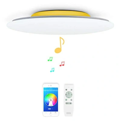 Image of chysongoods Music LED Ceiling Light with 2 Bluetooth Speaker Remote Control Dimmable APP RGB Color Change as Modern Smart Lamp for Living Room Kitchen Bathroom Lounge