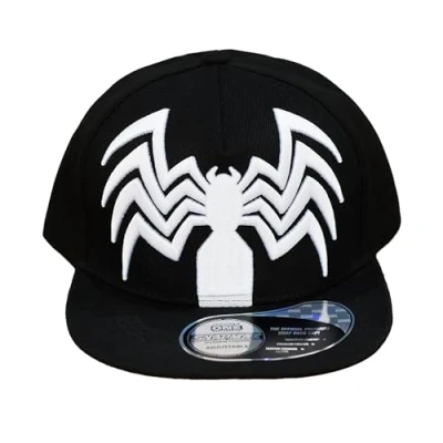 Image of Concept One Unisex&#039;s Marvel Venom Baseball Cap, Spider Symbiote Logo Cotton Adjustable Adult Snapback Hat with Flat Brim, Black, Size