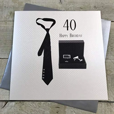 Image of White Cotton Cards 40 Happy, Handmade Men&#039;s Large 40th Birthday Card (Tie &amp; Cufflinks)